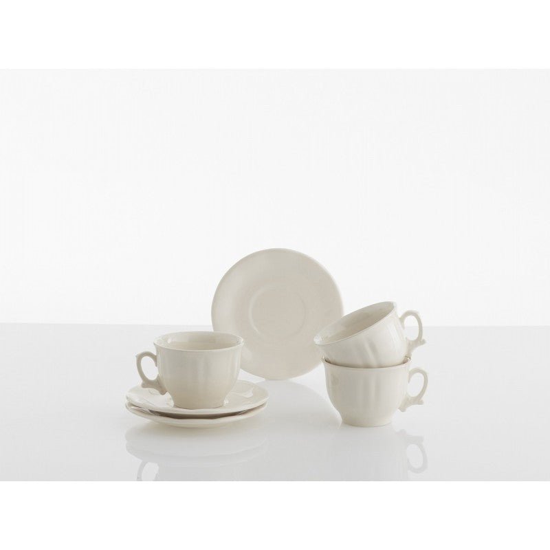 Set de 12 Tazas de Desayuno con Platillos La Cartuja Colección Aurora Blanca - #pino_y_jacaranda#