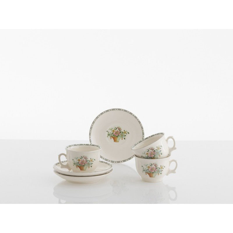 Set de 12 Tazas de Desayuno con Platillos La Cartuja Colección Canasto Floral - #pino_y_jacaranda#