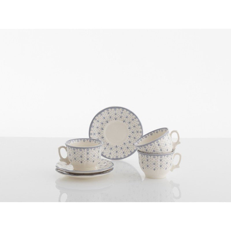 Set de 12 Tazas de Desayuno con Platillos La Cartuja Colección Flor de Lis Azul - #pino_y_jacaranda#