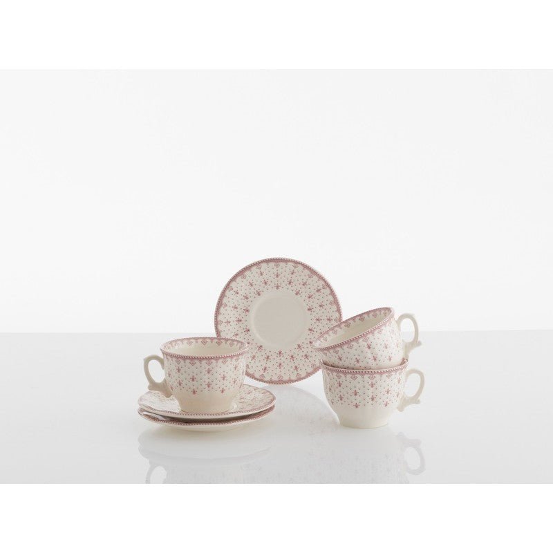 Set de 12 Tazas de Desayuno con Platillos La Cartuja Colección Flor de Lis Rosa - #pino_y_jacaranda#