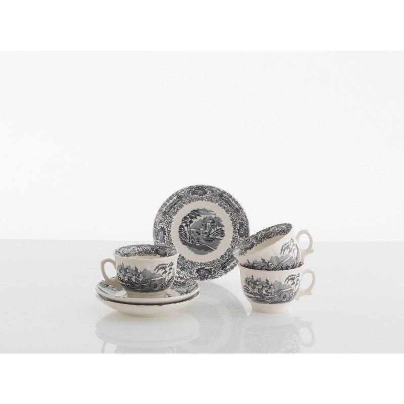 Set de 12 Tazas de Desayuno con Platillos La Cartuja Colección Negro Vistas - #pino_y_jacaranda#