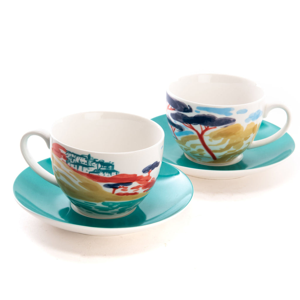 Set de 2 Tazas de Café con Platos "Pueblo" - #pino_y_jacaranda#