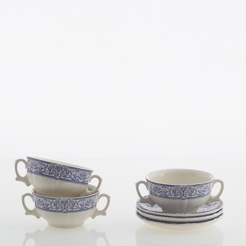 Set de 4 Tazas de Consomé con Platillos La Cartuja Colección 150 Aniversario - #pino_y_jacaranda#