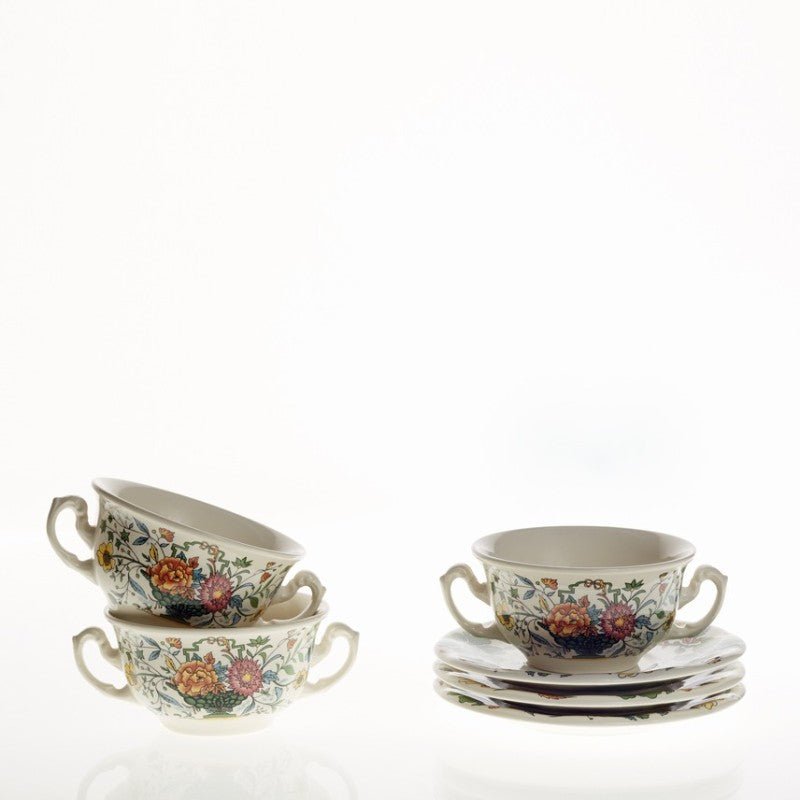 Set de 4 Tazas de Consomé con Platillos La Cartuja Colección Bellavista - #pino_y_jacaranda#